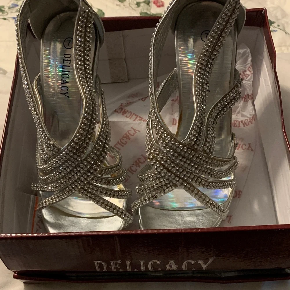 Delicacy Silver Rhinestone Heels - Picture 1 of 10